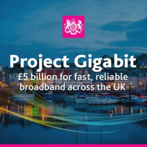 Project gigabit logo on a city scape