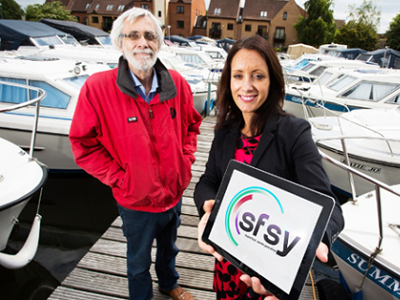Image showing staff from Zead at a marina, benefiting from superfast broadband